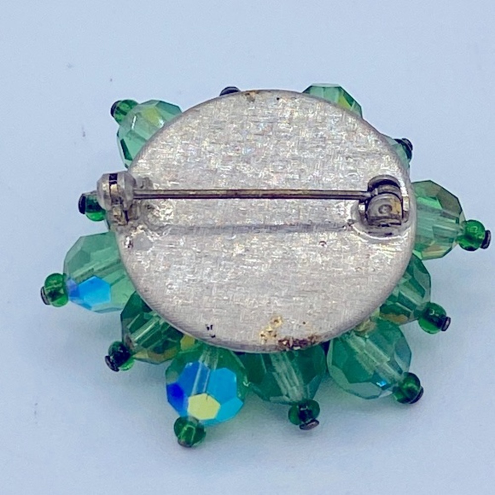 Vintage Green Aurora Borealis Crystal Beaded Cluster Brooch 1960s - Picture 4 of 6